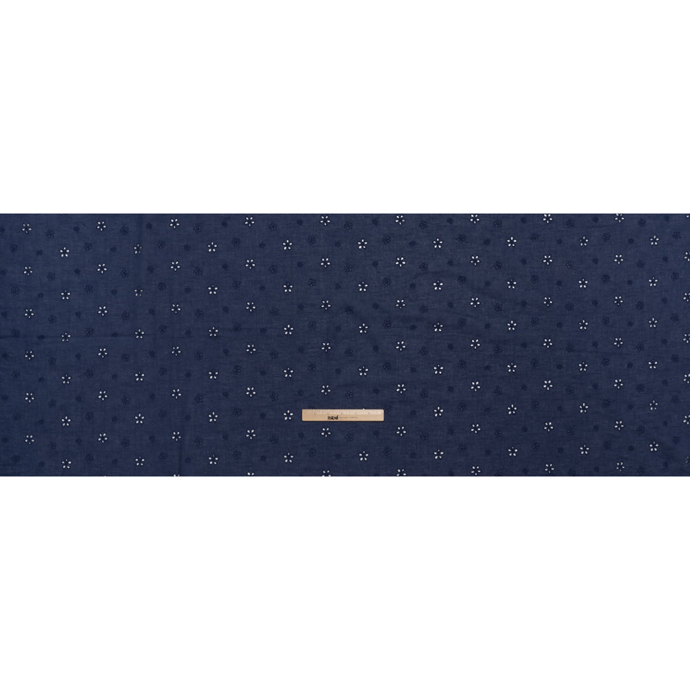 Embroidered Eyelet Cotton Voile - Medieval Blue Floating Flowers - Naomi Collection