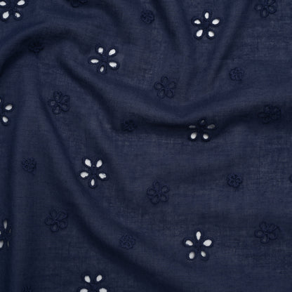 Embroidered Eyelet Cotton Voile - Medieval Blue Floating Flowers - Naomi Collection