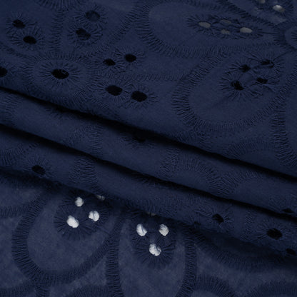 Embroidered Eyelet Cotton Voile - Medieval Blue Big Flowers - Naomi Collection