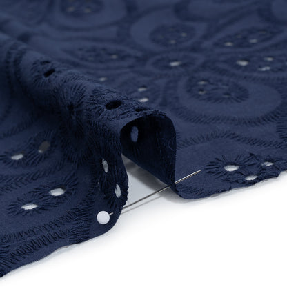 Embroidered Eyelet Cotton Voile - Medieval Blue Big Flowers - Naomi Collection