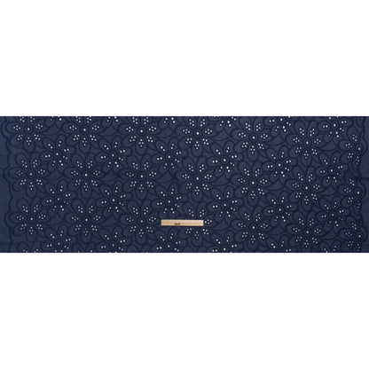 Embroidered Eyelet Cotton Voile - Medieval Blue Big Flowers - Naomi Collection