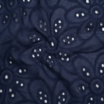 Embroidered Eyelet Cotton Voile - Medieval Blue Big Flowers - Naomi Collection