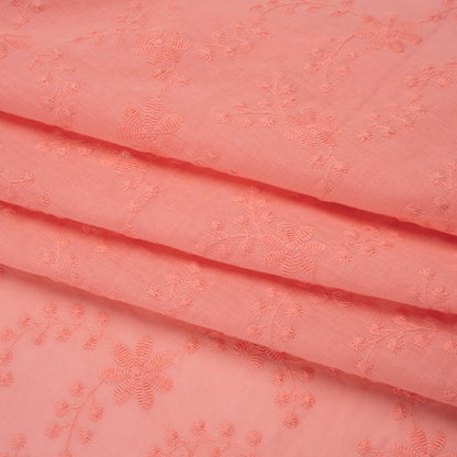Embroidered Eyelet Cotton Voile - Warm Coral Flowers on Branches - Naomi Collection