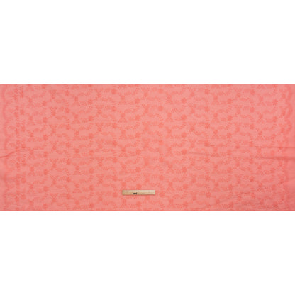 Embroidered Eyelet Cotton Voile - Warm Coral Flowers on Branches - Naomi Collection