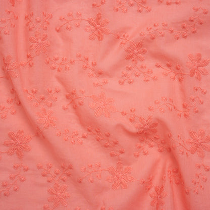 Embroidered Eyelet Cotton Voile - Warm Coral Flowers on Branches - Naomi Collection