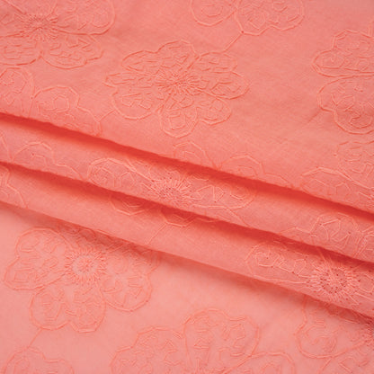 Embroidered Eyelet Cotton Voile - Warm Coral Big Tossed Flowers - Naomi Collection