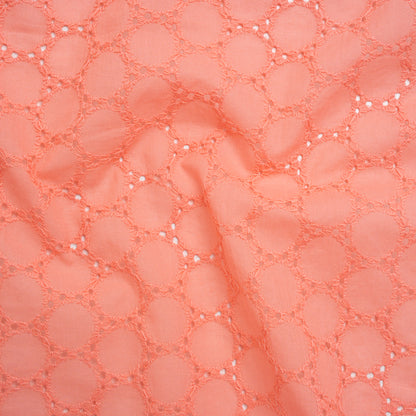 Embroidered Eyelet Cotton Voile - Warm Coral Circles of Circles - Naomi Collection
