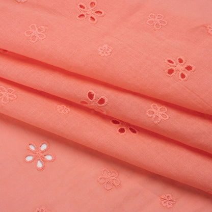 Embroidered Eyelet Cotton Voile - Warm Coral Floating Flowers - Naomi Collection