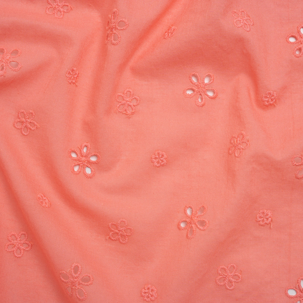 Embroidered Eyelet Cotton Voile - Warm Coral Floating Flowers - Naomi Collection
