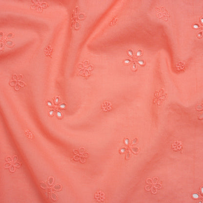 Embroidered Eyelet Cotton Voile - Warm Coral Floating Flowers - Naomi Collection