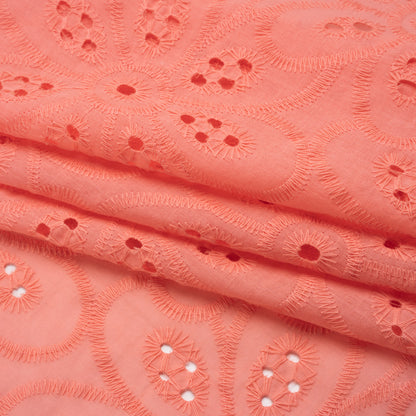 Embroidered Eyelet Cotton Voile - Warm Coral Big Flowers - Naomi Collection