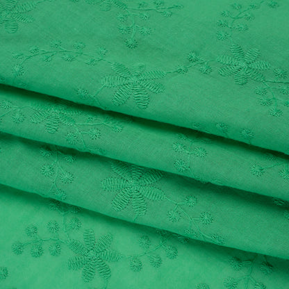 Embroidered Eyelet Cotton Voile - Ming Green Flowers on Branches - Naomi Collection