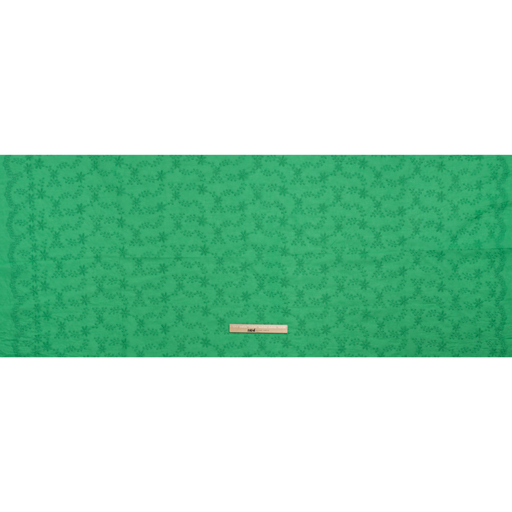 Embroidered Eyelet Cotton Voile - Ming Green Flowers on Branches - Naomi Collection