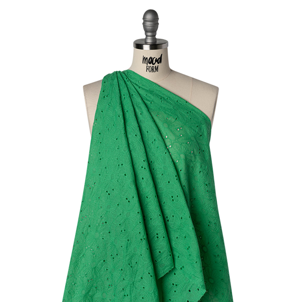 Embroidered Eyelet Cotton Voile - Ming Green All-Over Flowers - Naomi Collection