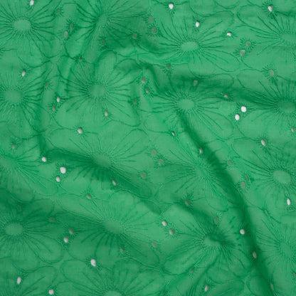 Embroidered Eyelet Cotton Voile - Ming Green All-Over Flowers - Naomi Collection