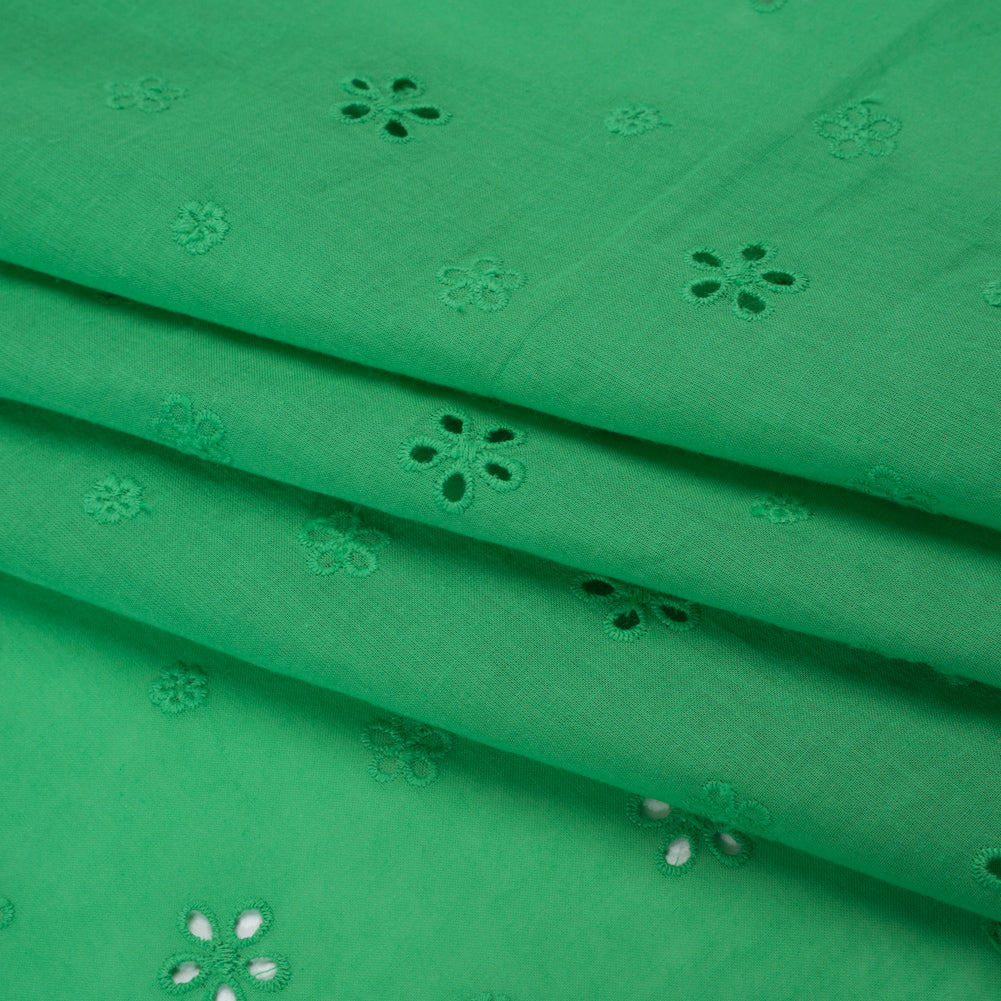 Embroidered Eyelet Cotton Voile - Ming Green Floating Flowers - Naomi Collection
