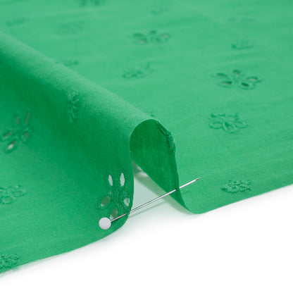 Embroidered Eyelet Cotton Voile - Ming Green Floating Flowers - Naomi Collection
