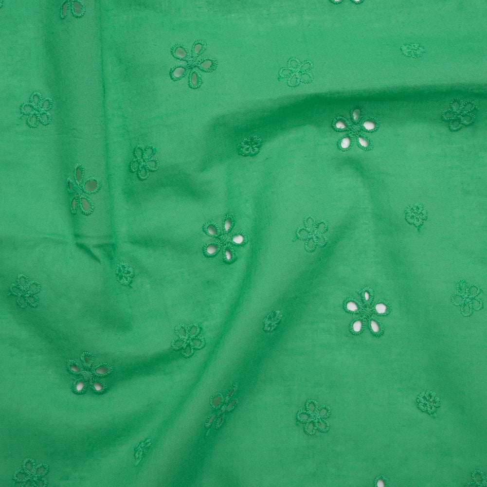 Embroidered Eyelet Cotton Voile - Ming Green Floating Flowers - Naomi Collection