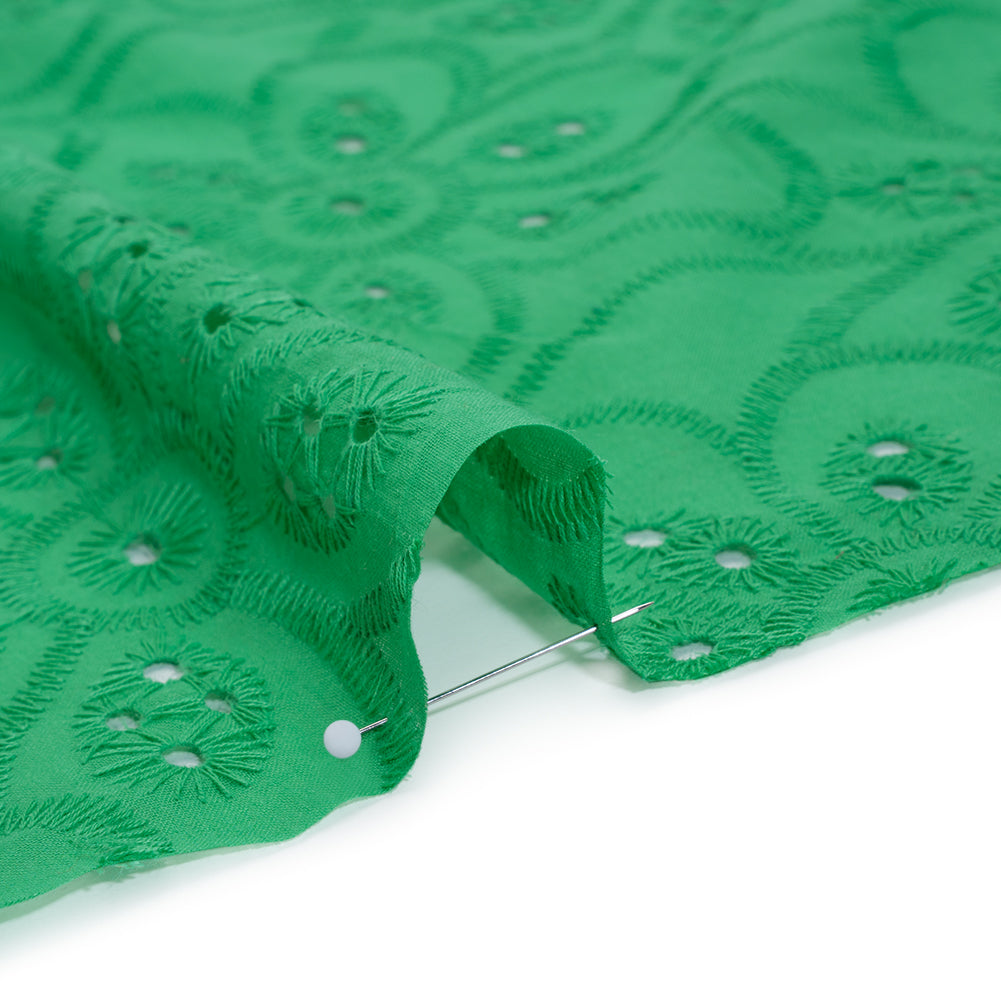 Embroidered Eyelet Cotton Voile - Ming Green Big Flowers - Naomi Collection