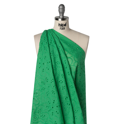 Embroidered Eyelet Cotton Voile - Ming Green Big Flowers - Naomi Collection