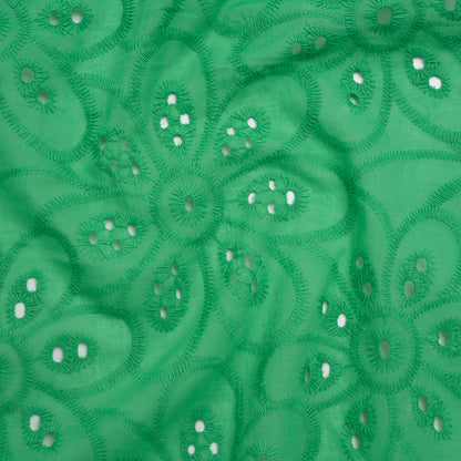 Embroidered Eyelet Cotton Voile - Ming Green Big Flowers - Naomi Collection