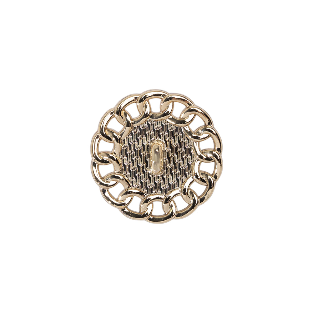 Chain Petal Floral Shank Back Button with Pearl Center - 28L/18mm - Gold and White