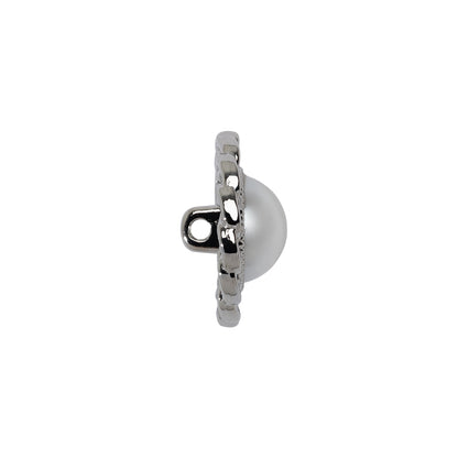 Chain Petal Floral Shank Back Button with Pearl Center - 28L/18mm - Nickel and White