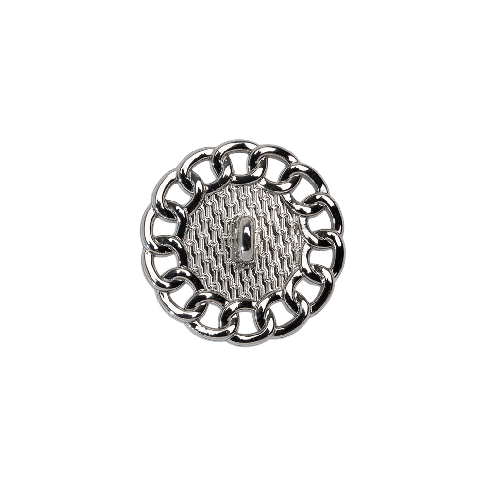 Chain Petal Floral Shank Back Button with Pearl Center - 28L/18mm - Nickel and White