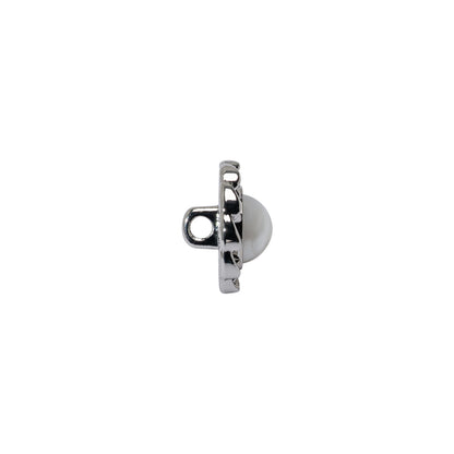 Chain Petal Floral Metal Shank Back Button with Pearl Center - 18L/11.5mm - Silver and White
