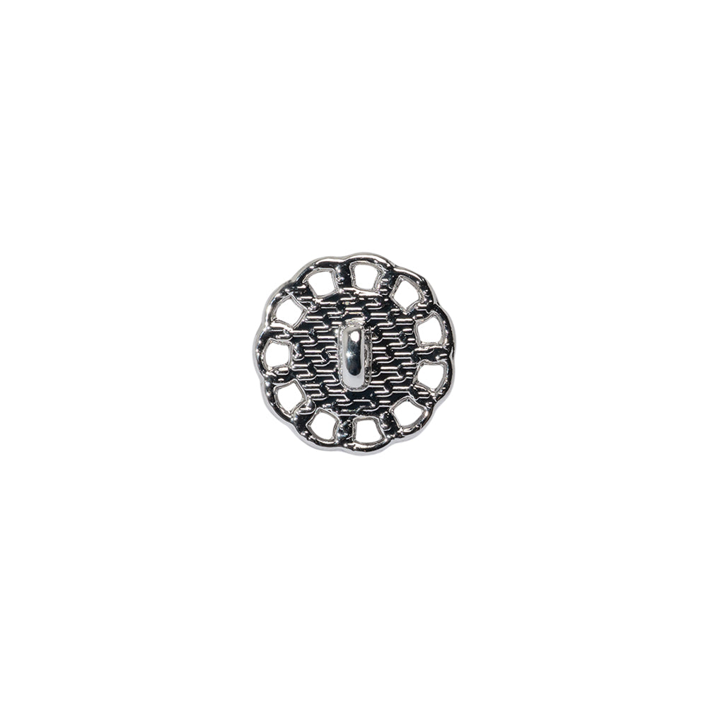 Chain Petal Floral Metal Shank Back Button with Pearl Center - 18L/11.5mm - Silver and White