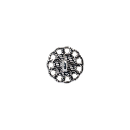 Chain Petal Floral Metal Shank Back Button with Pearl Center - 18L/11.5mm - Silver and White
