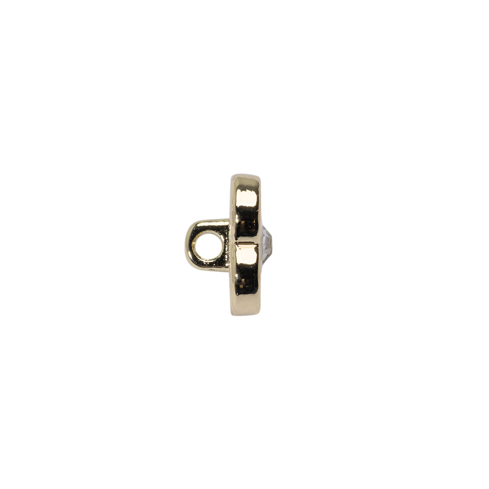 Floral Enameled Metal Shank Back Button with Rhinestone Center - 18L/11.5mm - Gold and White