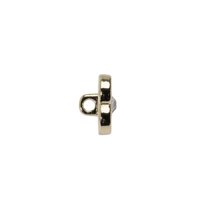 Floral Enameled Metal Shank Back Button with Rhinestone Center - 18L/11.5mm - Gold and White