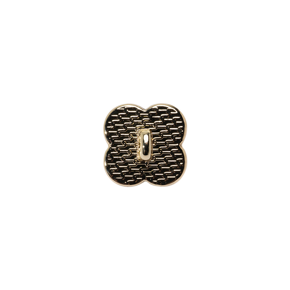 Floral Enameled Metal Shank Back Button with Rhinestone Center - 18L/11.5mm - Gold and White