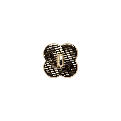 Floral Enameled Metal Shank Back Button with Rhinestone Center - 18L/11.5mm - Gold and White