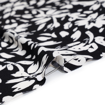 Stretch Polyester Tricot Print - Black and White Floral - Designer Deadstock