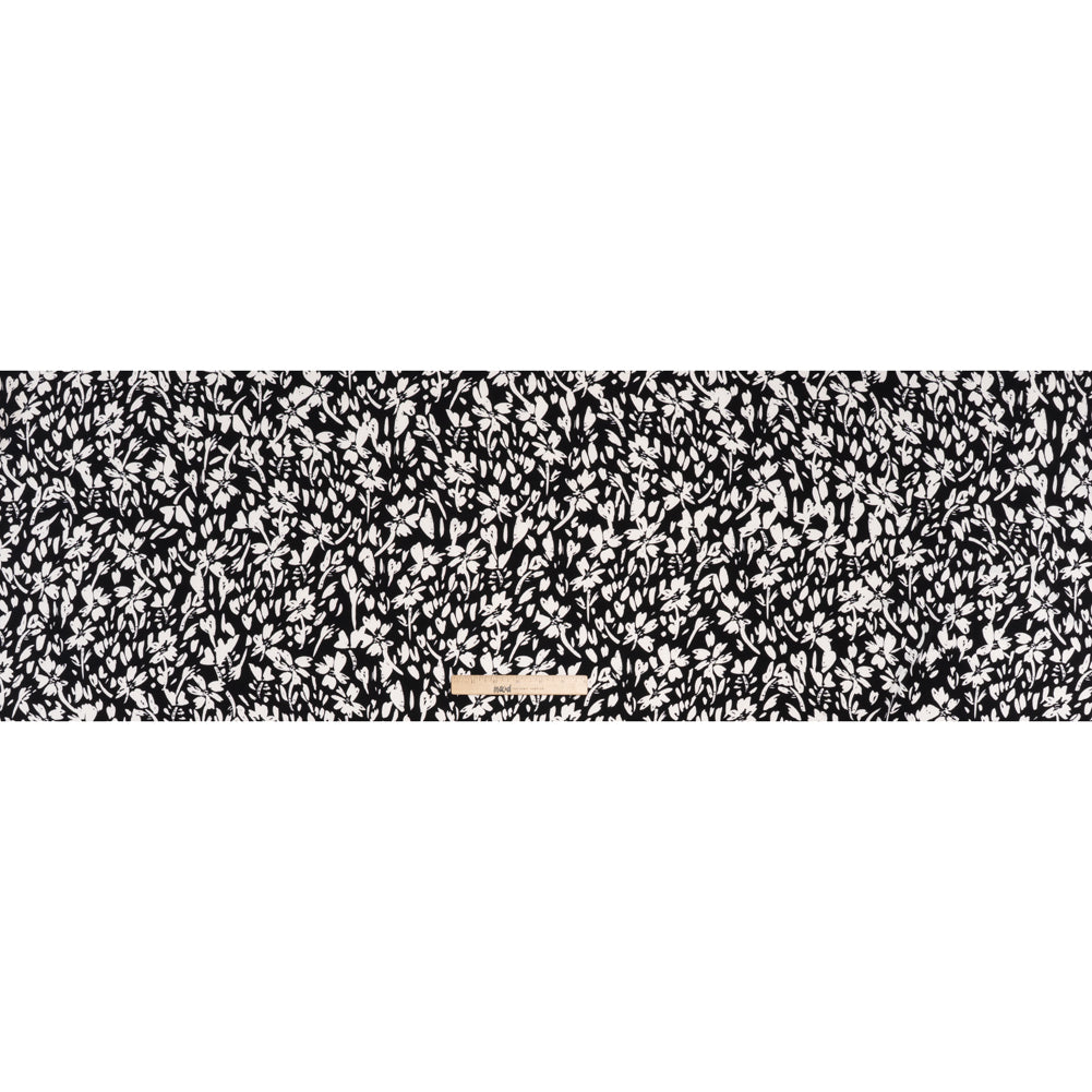 Stretch Polyester Tricot Print - Black and White Floral - Designer Deadstock - Full
