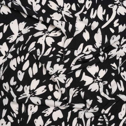 Stretch Polyester Tricot Print - Black and White Floral - Designer Deadstock