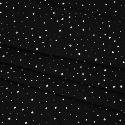 Metallic Stretch Polyester Jersey - Black and Silver Spots - Designer Deadstock