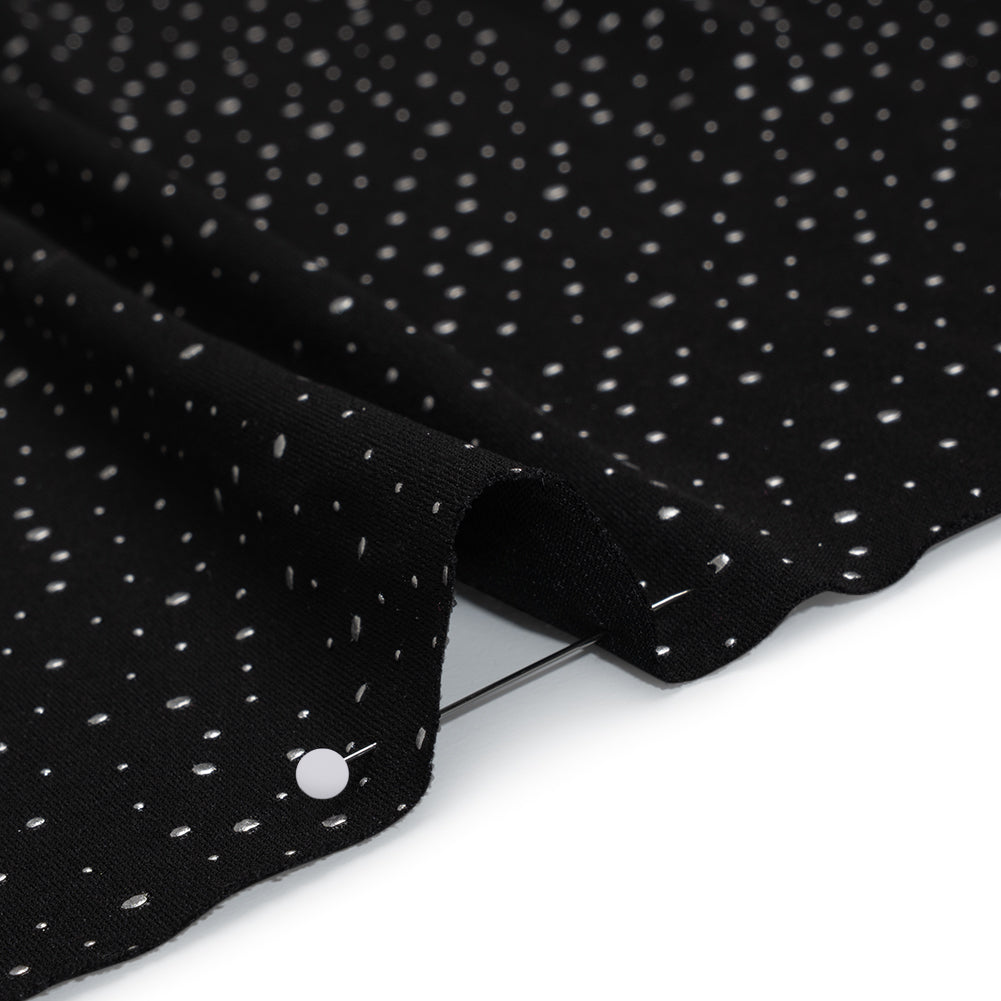 Metallic Stretch Polyester Jersey - Black and Silver Spots - Designer Deadstock - Detail