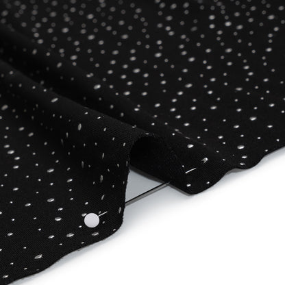 Metallic Stretch Polyester Jersey - Black and Silver Spots - Designer Deadstock