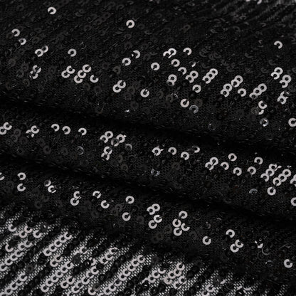 Stretch Polyester Sequins Mesh - Midnight Black Stripes - Designer Deadstock
