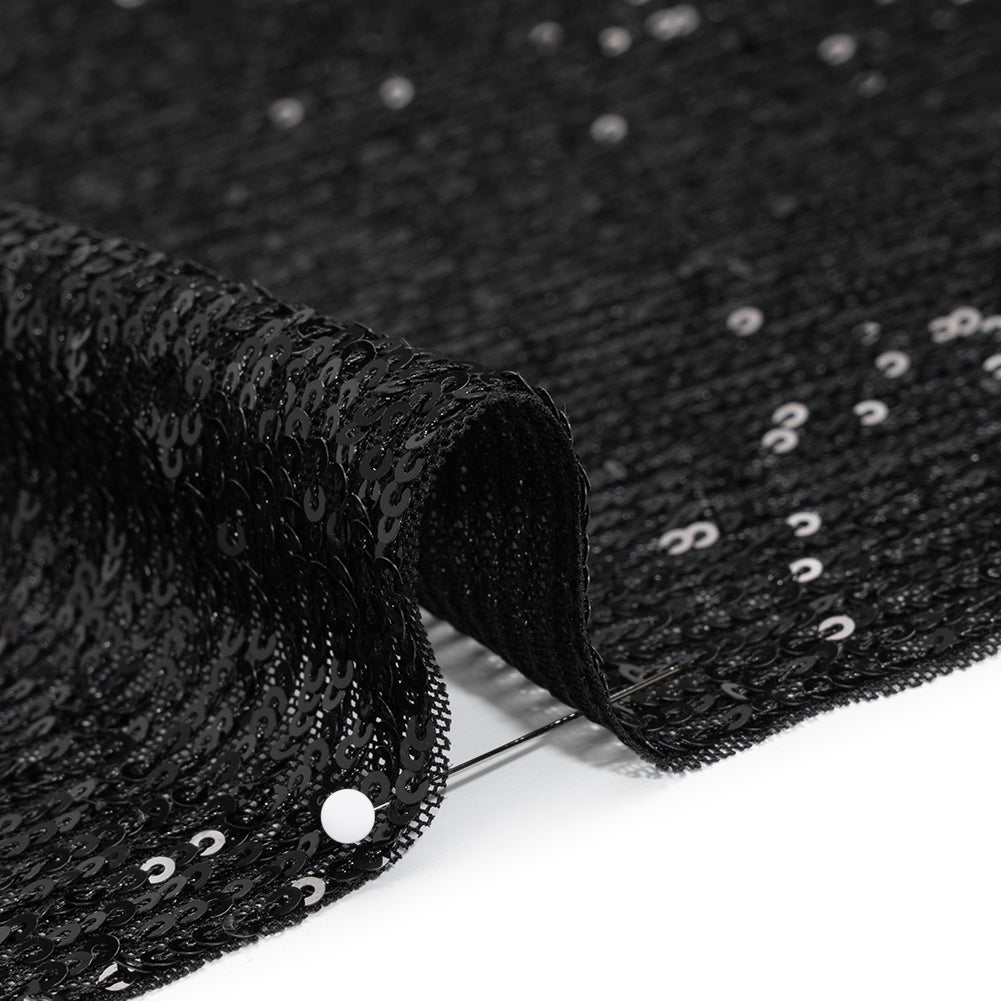 Stretch Polyester Sequins Mesh - Midnight Black Stripes - Designer Deadstock - Detail