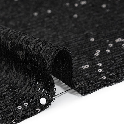 Stretch Polyester Sequins Mesh - Midnight Black Stripes - Designer Deadstock