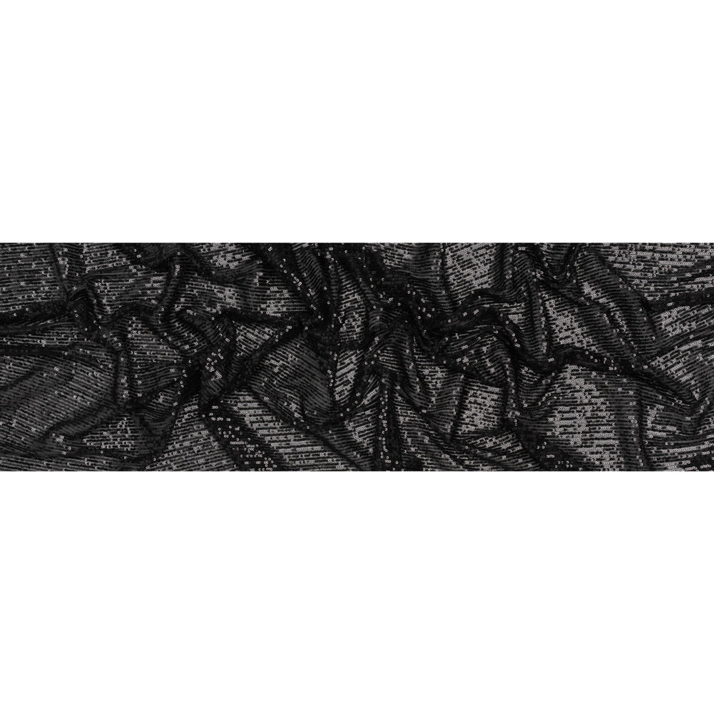 Stretch Polyester Sequins Mesh - Midnight Black Stripes - Designer Deadstock - Full
