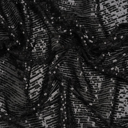 Stretch Polyester Sequins Mesh - Midnight Black Stripes - Designer Deadstock