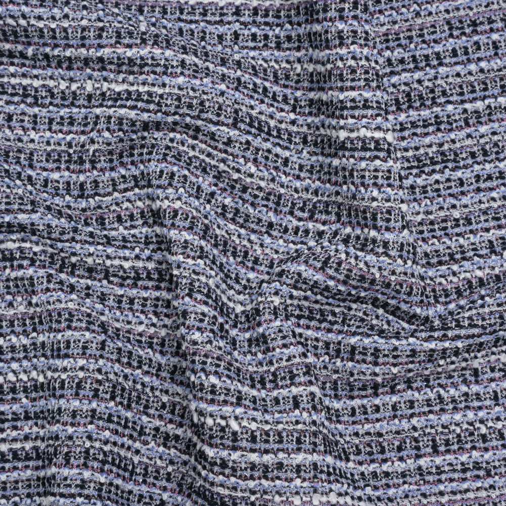 Stretch Polyester Tweed Knit - Black, Lilac Blue and Rose Pink - Designer Deadstock