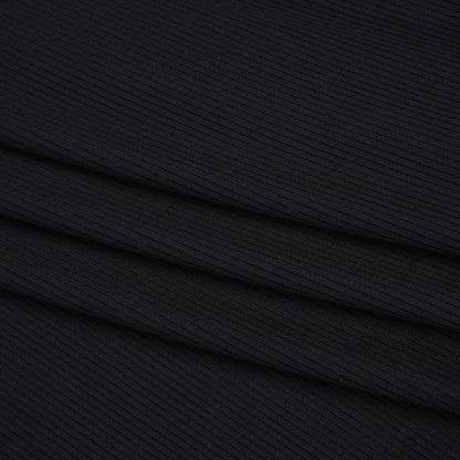 Stretch Rayon Rib Knit - Soft Black - Designer Deadstock