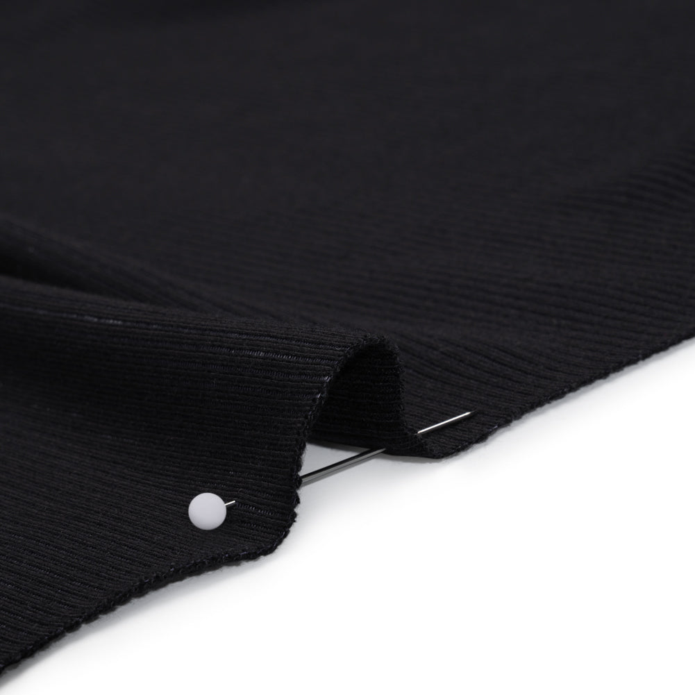 Stretch Rayon Rib Knit - Soft Black - Designer Deadstock - Detail