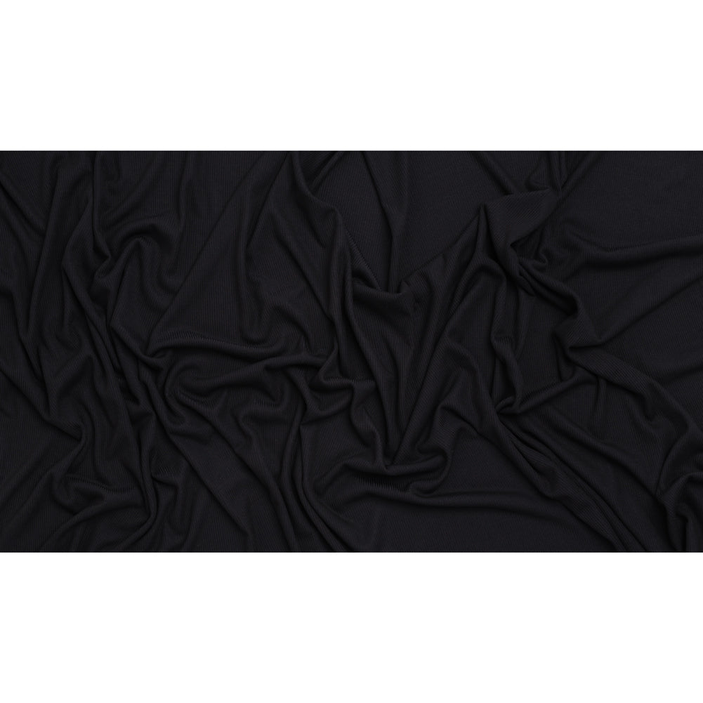 Stretch Rayon Rib Knit - Soft Black - Designer Deadstock - Full